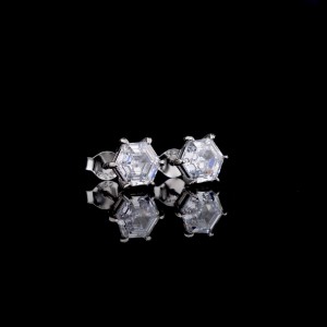 925 Sterling Silver Hexagon CZ Stud Earring 40200678