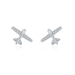 925 Sterling Silver Zircon Airplane Stud Earring 40200679 925 Sterling Silver Zircon Airplane Stud Earring 40200679
