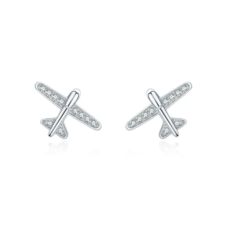 925 Sterling Silver Zircon Airplane Stud Earring 40200679 925 Sterling Silver Zircon Airplane Stud Earring 40200679