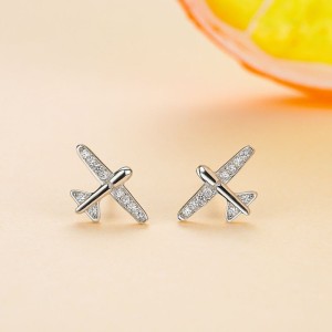 925 Sterling Silver Zircon Airplane Stud Earring 40200679 925 Sterling Silver Zircon Airplane Stud Earring 40200679