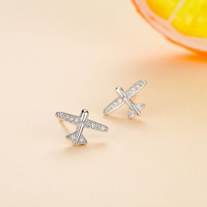 925 Sterling Silver Zircon Airplane Stud Earring 40200679 925 Sterling Silver Zircon Airplane Stud Earring 40200679