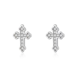 925 Sterling Silver Classic Cross CZ Stud Earring 40200681