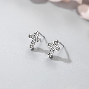 925 Sterling Silver Classic Cross CZ Stud Earring 40200681