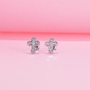 925 Sterling Silver Classic Cross CZ Stud Earring 40200681