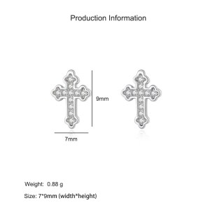 925 Sterling Silver Classic Cross CZ Stud Earring 40200681