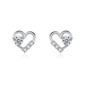 925 Sterling Silver Heart Minimalist CZ Stud Earring 40200684