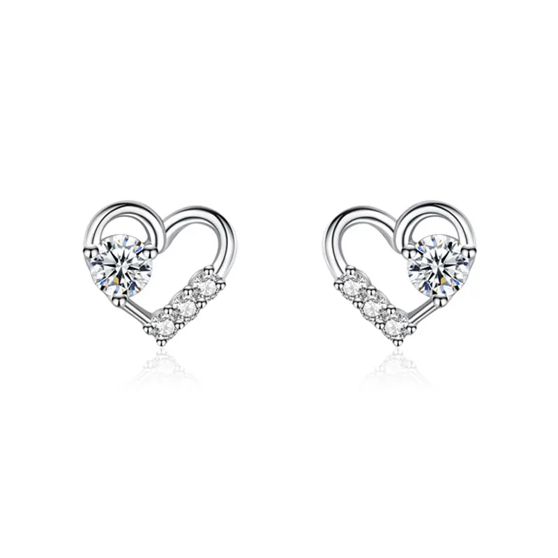 925 Sterling Silver Heart Minimalist CZ Stud Earring 40200684