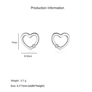 Wholesale 925 Sterling Silver Minimalist Heart CZ Stud Earring 40200685