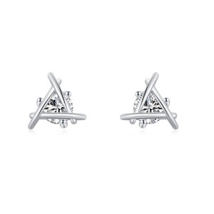 925 Sterling Silver Geometric Line Zircon Stud Earring 40200686