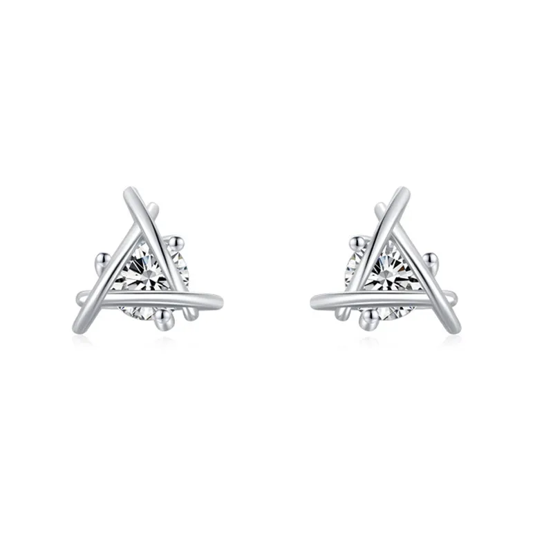 925 Sterling Silver Geometric Line Zircon Stud Earring 40200686