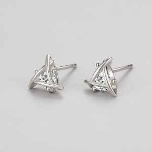 925 Sterling Silver Geometric Line Zircon Stud Earring 40200686