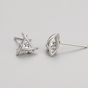 925 Sterling Silver Geometric Line Zircon Stud Earring 40200686