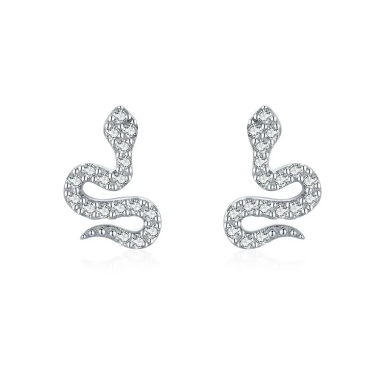 925 Sterling Silver Zircon Snake Stud Earring 40200687