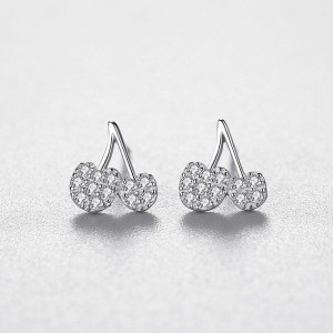 925 Sterling Silver Cherry Zircon Stud Earring 40200688