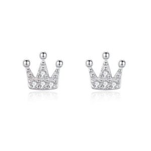 925 Sterling Silver Royal Crown CZ Stud Earring 40200690