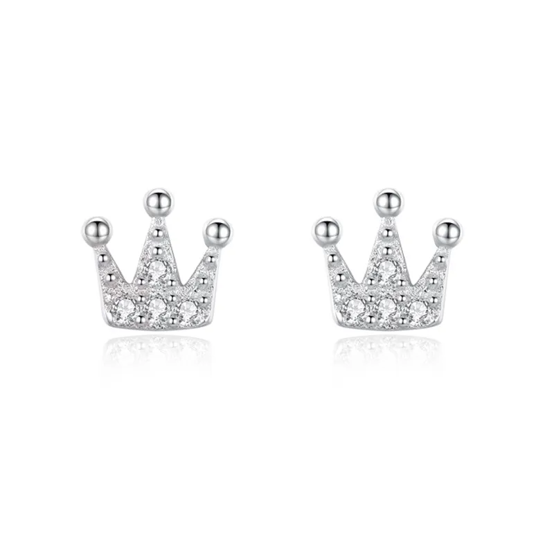 925 Sterling Silver Royal Crown CZ Stud Earring 40200690