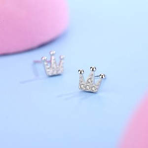 925 Sterling Silver Royal Crown CZ Stud Earring 40200690