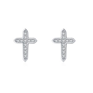 925 Sterling Silver Cross CZ Stud Earring 40200691