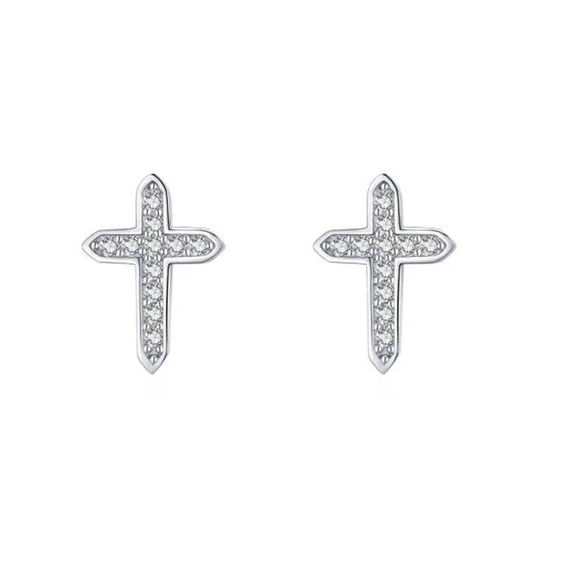 925 Sterling Silver Cross CZ Stud Earring 40200691