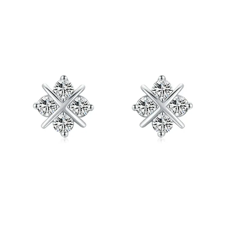 925 Sterling Silver Cross Zircon Stud Earring 40200693