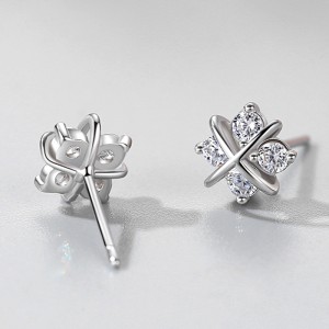 925 Sterling Silver Cross Zircon Stud Earring 40200693