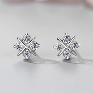 925 Sterling Silver Cross Zircon Stud Earring 40200693