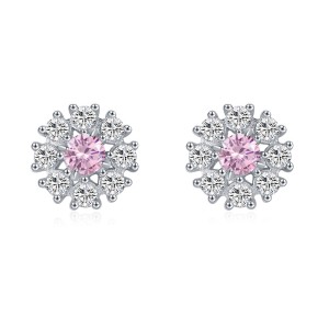 925 Sterling Silver Snowflake Pink Zircon Stud Earring 40200694 925 Sterling Silver Snowflake Pink Zircon Stud Earring 40200694