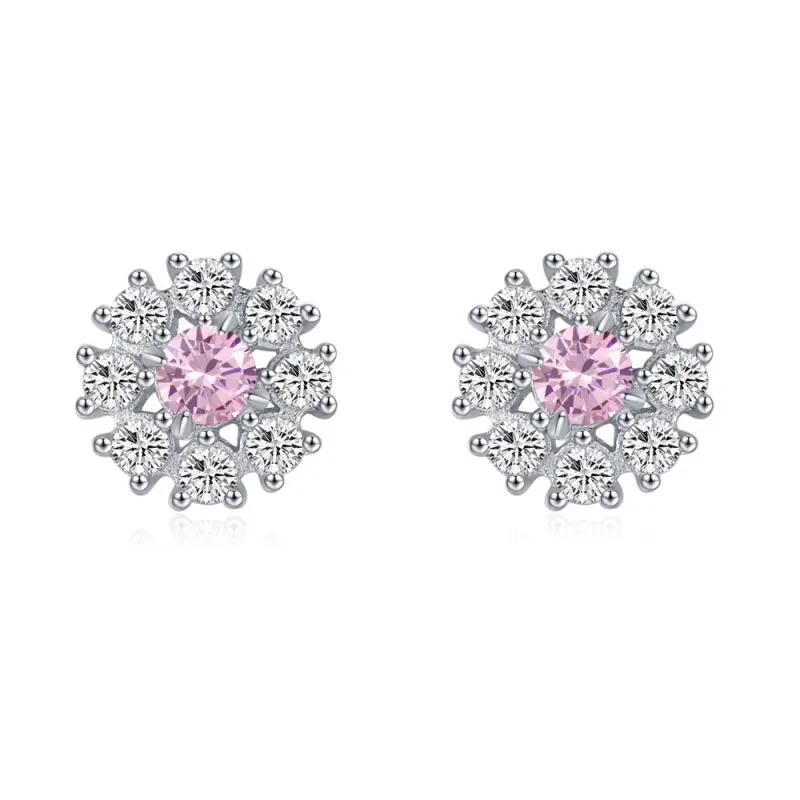 925 Sterling Silver Snowflake Pink Zircon Stud Earring 40200694