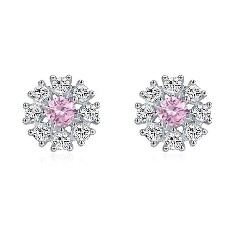 925 Sterling Silver Snowflake Pink Zircon Stud Earring 40200694 925 Sterling Silver Snowflake Pink Zircon Stud Earring 40200694