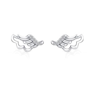 925 Sterling Silver Angel Wing Micro-Pave Zircon Stud Earring 40200695