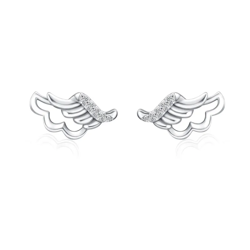 925 Sterling Silver Angel Wing Micro-Pave Zircon Stud Earring 40200695