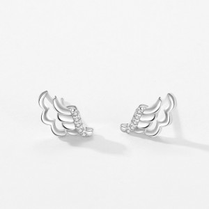 925 Sterling Silver Angel Wing Micro-Pave Zircon Stud Earring 40200695