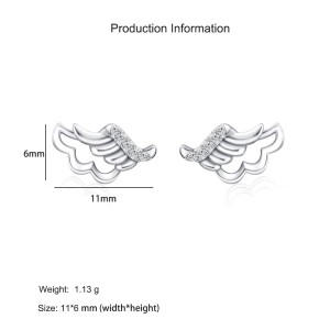 925 Sterling Silver Angel Wing Micro-Pave Zircon Stud Earring 40200695
