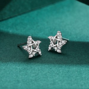 925 Sterling Silver Star Micro-Pave Zircon Stud Earring 40200696 925 Sterling Silver Star Micro-Pave Zircon Stud Earring 40200696