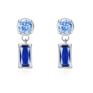 925 Sterling Silver Geometric Blue Zircon Stud Earring 40200698