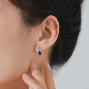 925 Sterling Silver Geometric Blue Zircon Stud Earring 40200698