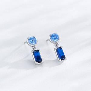 925 Sterling Silver Geometric Blue Zircon Stud Earring 40200698