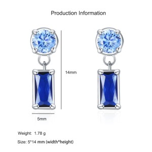 925 Sterling Silver Geometric Blue Zircon Stud Earring 40200698