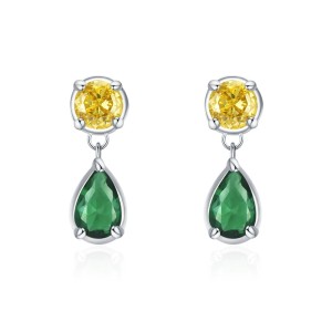 925 Sterling Silver Vintage Yellow Green Zircon Stud Earring 40200699