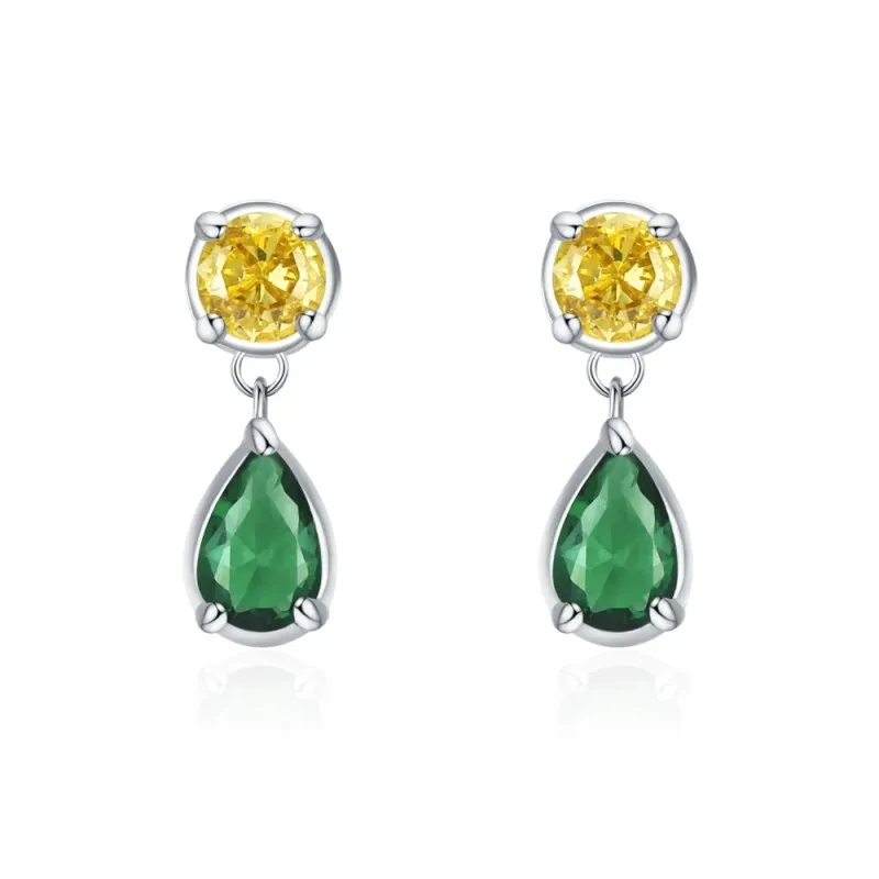925 Sterling Silver Vintage Yellow Green Zircon Stud Earring 40200699