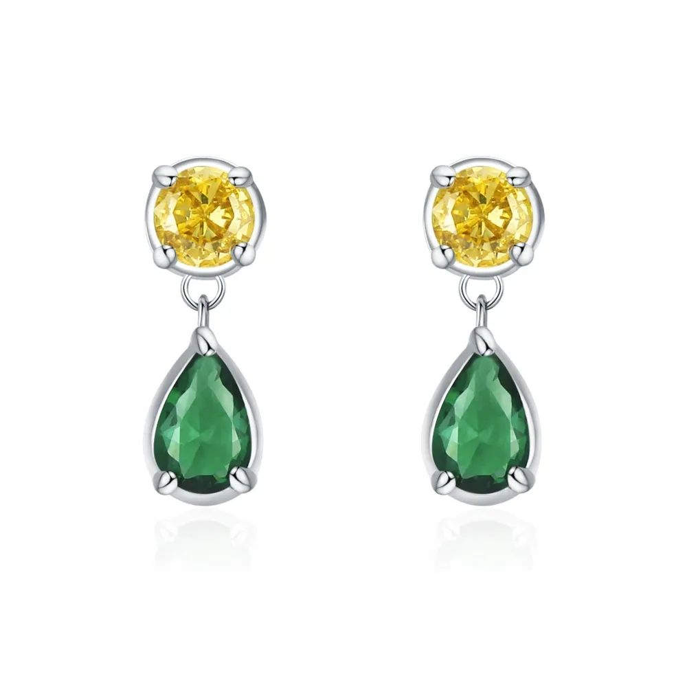 925 Sterling Silver Vintage Yellow Green Zircon Stud Earring 40200699