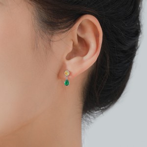 925 Sterling Silver Vintage Yellow Green Zircon Stud Earring 40200699