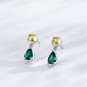 925 Sterling Silver Vintage Yellow Green Zircon Stud Earring 40200699
