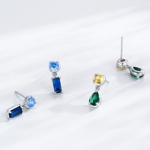 925 Sterling Silver Vintage Yellow Green Zircon Stud Earring 40200699