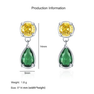 925 Sterling Silver Vintage Yellow Green Zircon Stud Earring 40200699