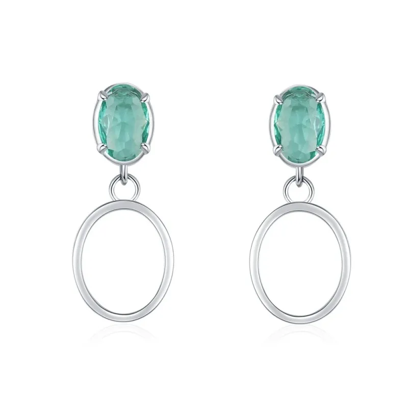 925 Sterling Silver Paraiba Green Oval Drop Stud Earring 40200700