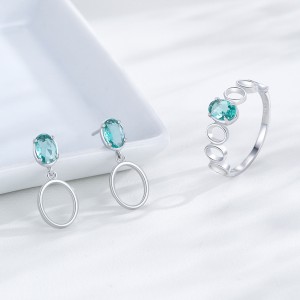 925 Sterling Silver Paraiba Green Oval Drop Stud Earring 40200700