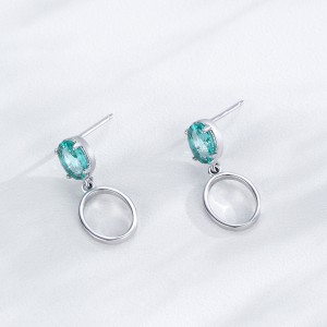 925 Sterling Silver Paraiba Green Oval Drop Stud Earring 40200700
