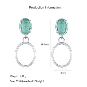 925 Sterling Silver Paraiba Green Oval Drop Stud Earring 40200700