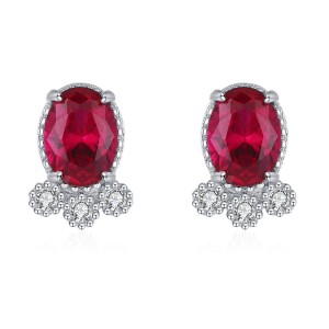 925 Sterling Silver Red Ruby Fish-Shaped Stud Earring 40200701